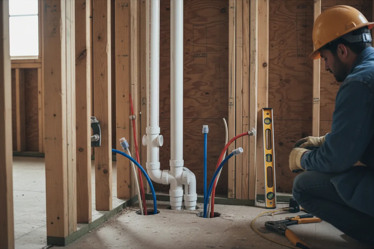 Drain and supply rough-in during Leak Detection in Blue Point